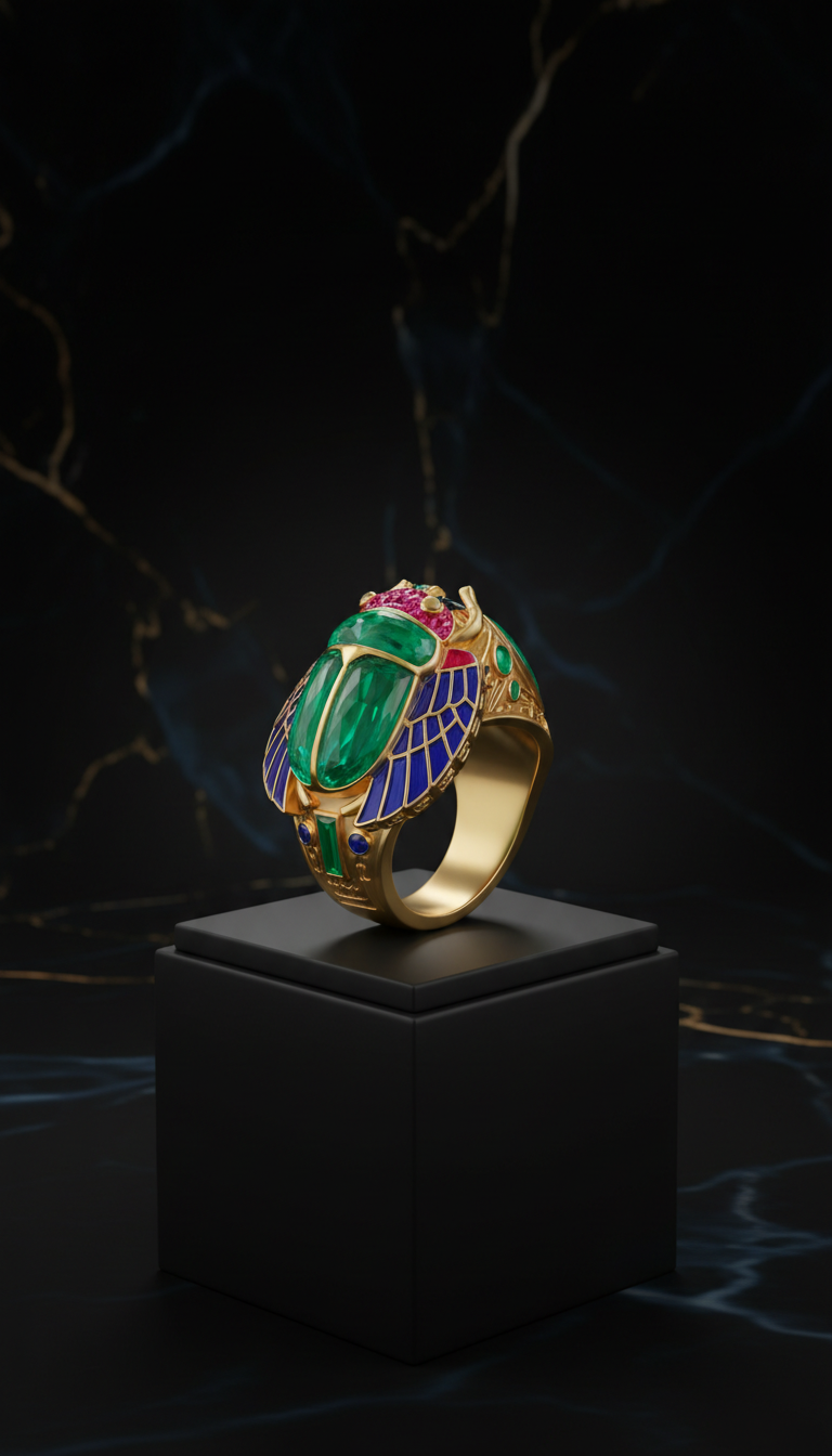 Emerald Scarab Statement Ring