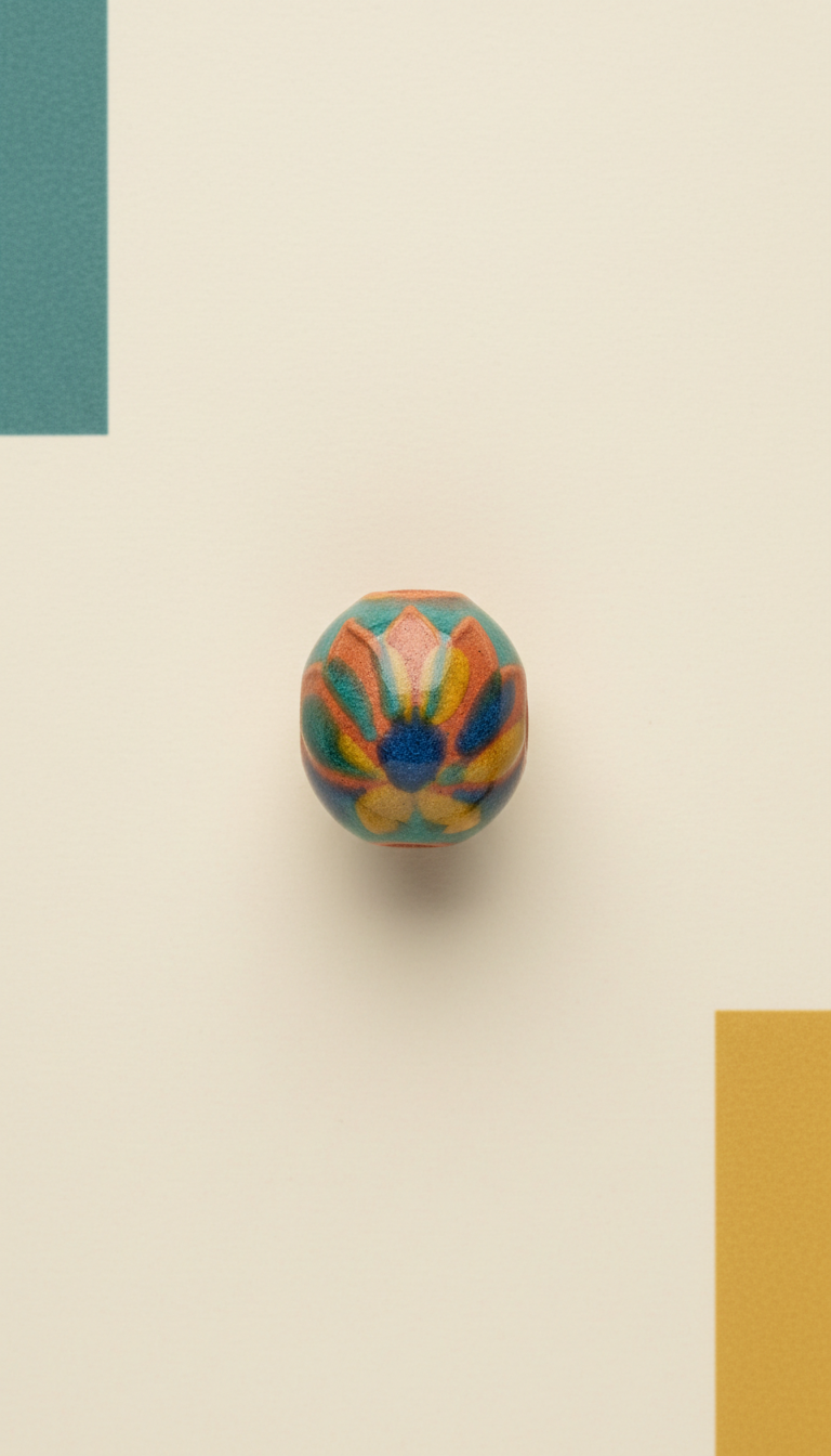 Rare Ceramic Lotus Bead with Verdigris Finish