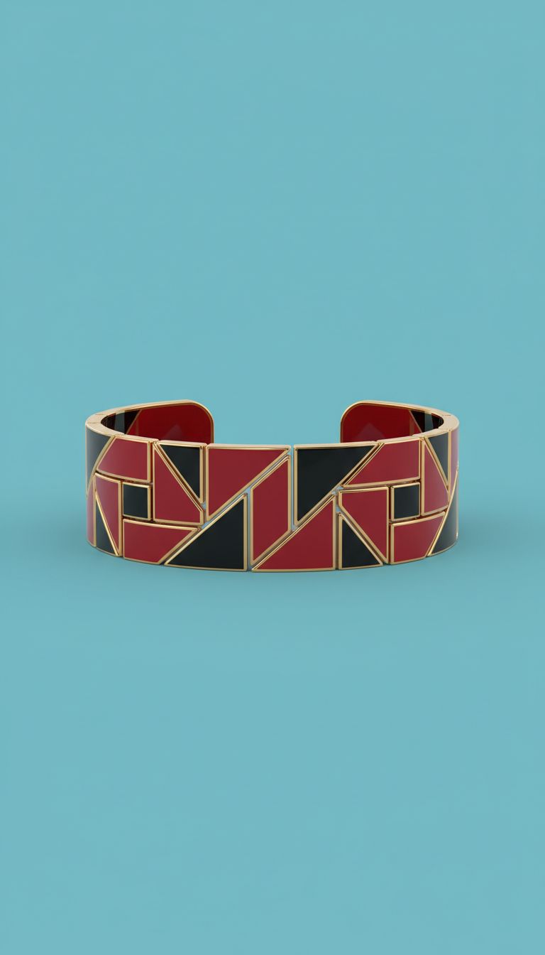 Carmine and Onyx Geometric Cuff Bracelet