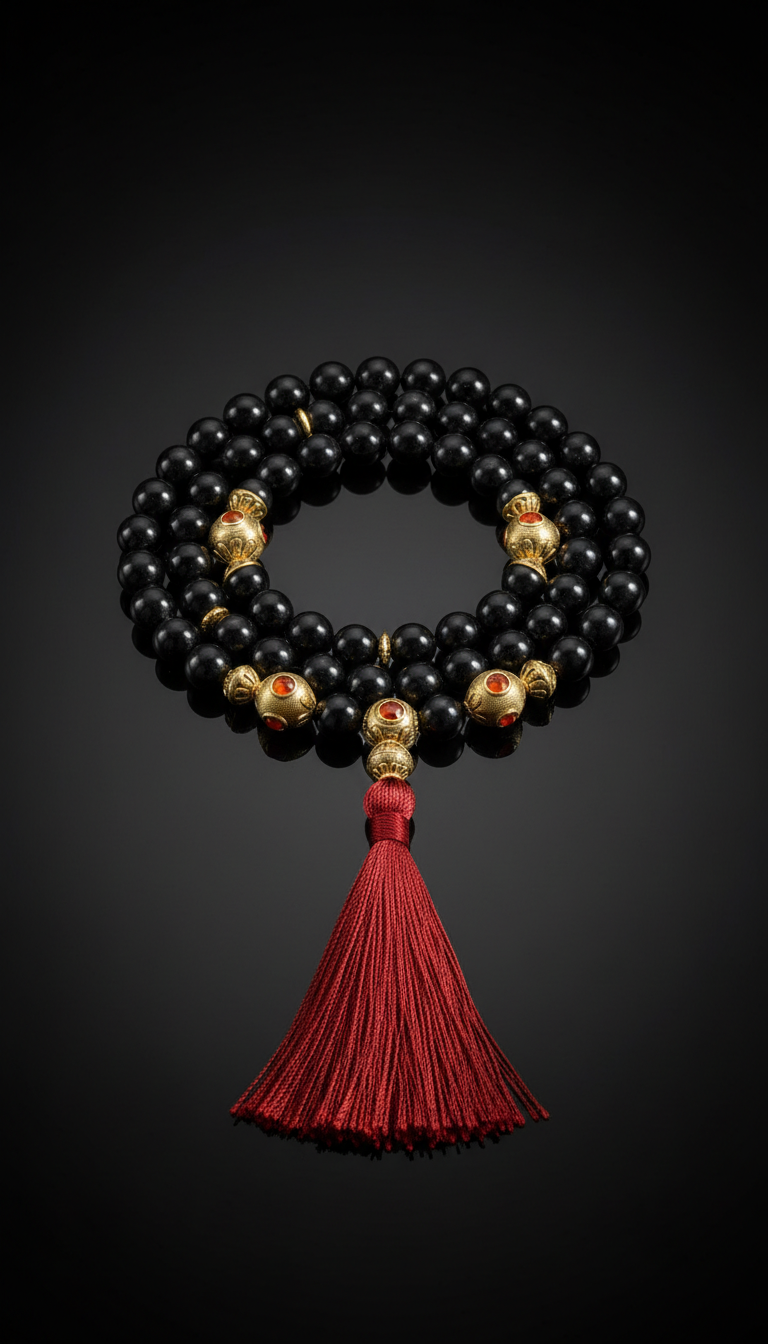 Onyx & Gilded Brass Prayer Beads