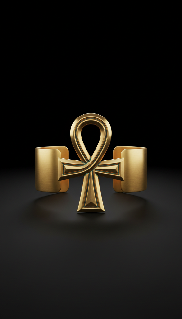 Ankh Motif Gold Cuff Bracelet