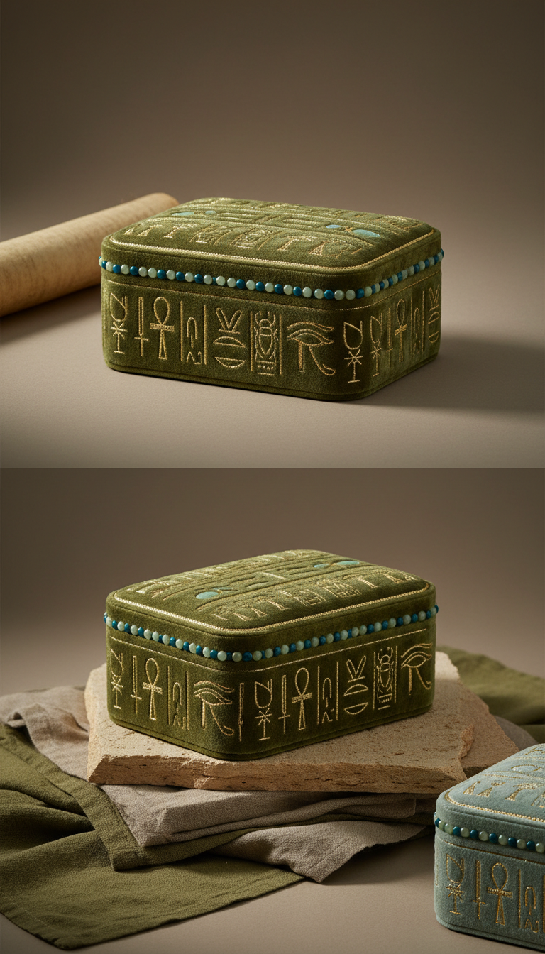 Velvet Jewelry Box with Hieroglyph Lining