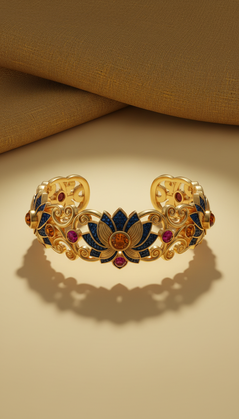Royal Gold Lotus Cuff Bracelet