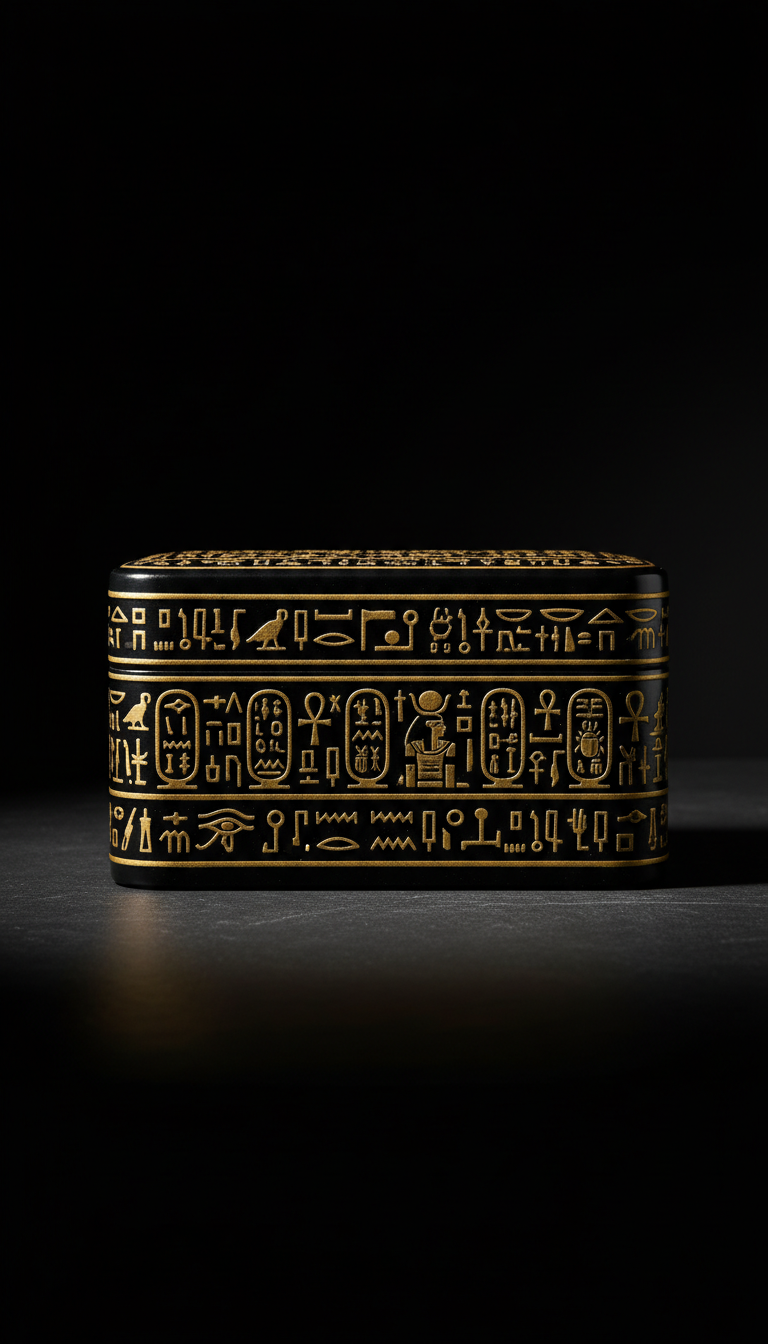 Hieroglyphic-Embossed Black Lacquer Jewelry Box