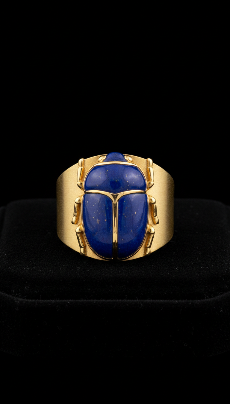 Lapis Scarab Statement Ring