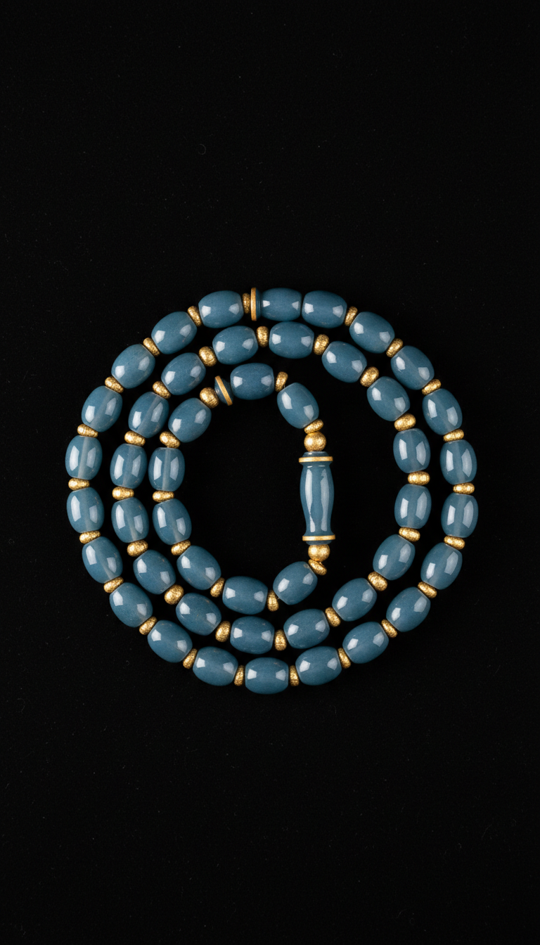 Nile Blue glass bead misbaha