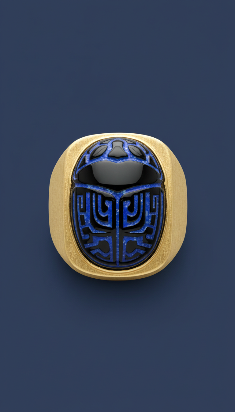 Obsidian Scarab Signet Ring