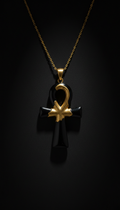 Obsidian and Gold Ankh Statement Necklace