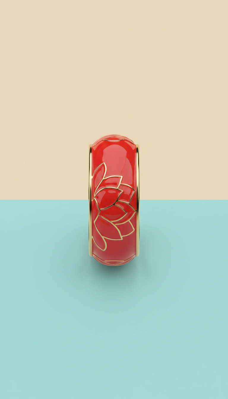 Lotus Red Enamel Ring