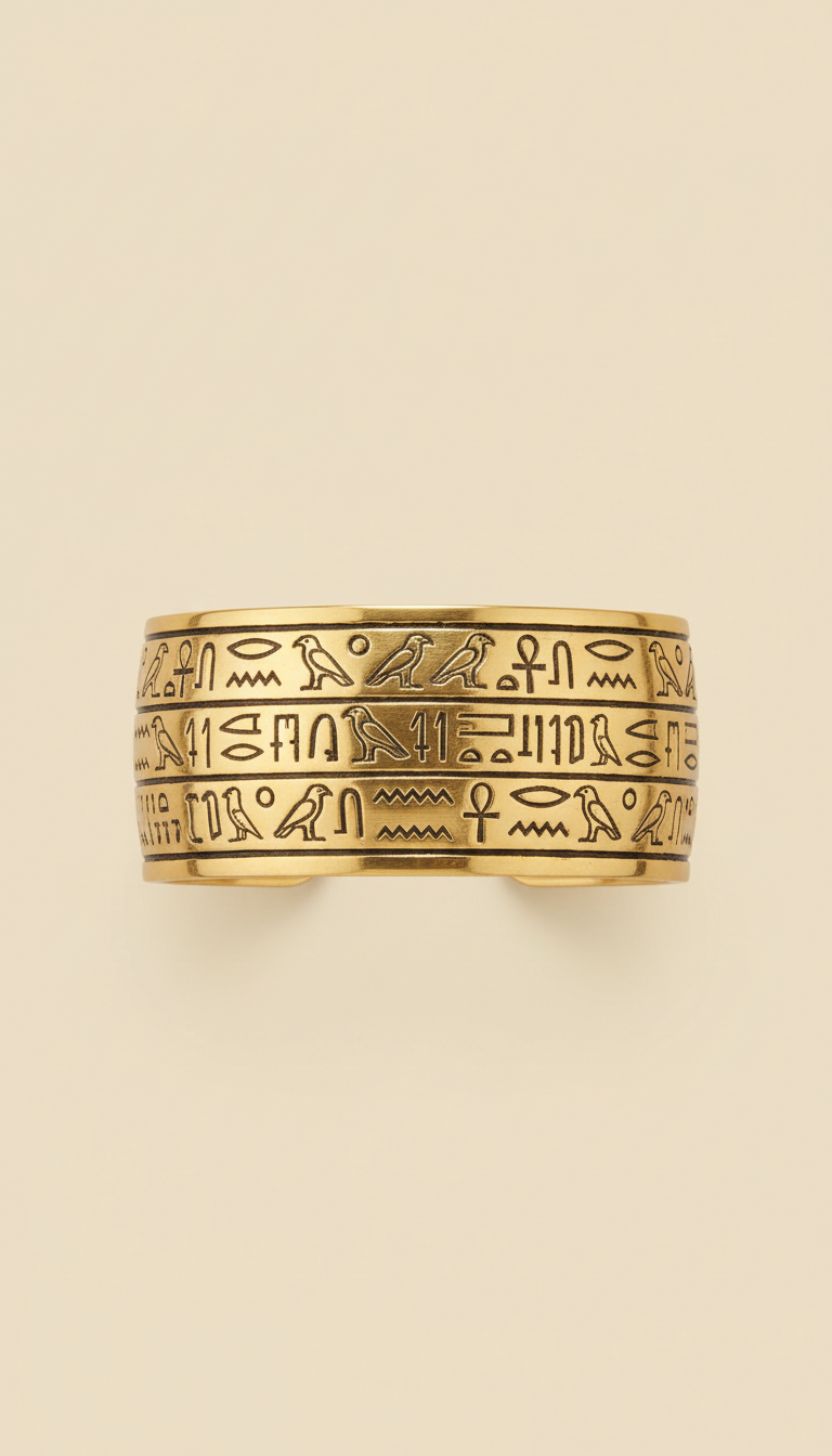 Temple Relic Gold Cuff with Hieroglyphs