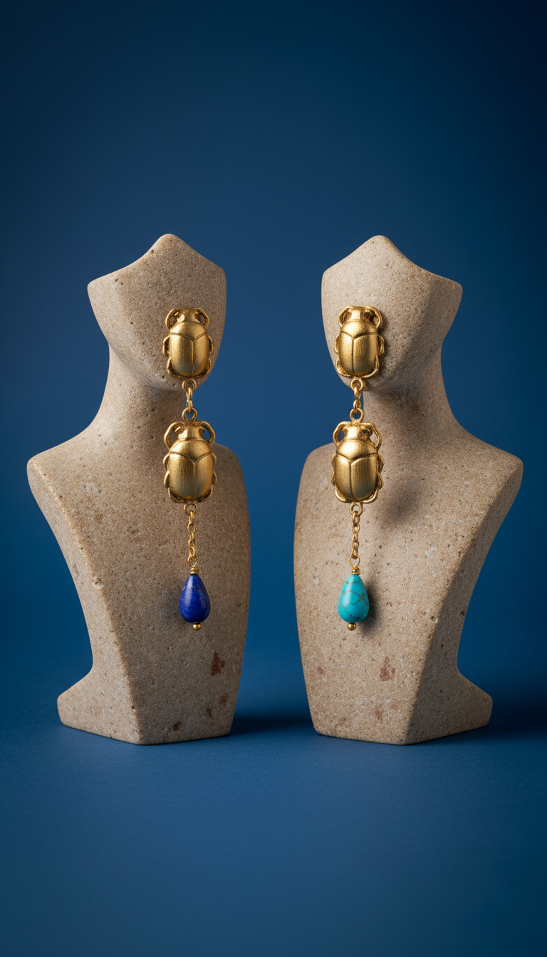 Gold Scarab Drop Earrings