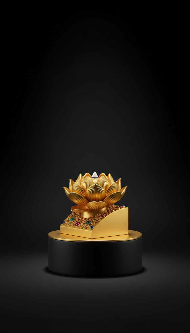 Gold Lotus Incense Holder with Ornate Base