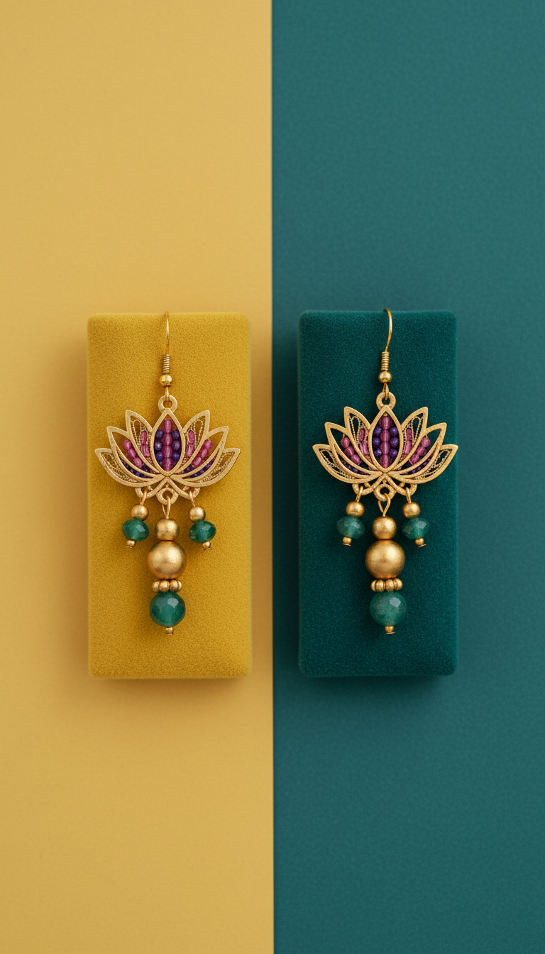 Lotus Motif Earrings in Bold Enamel