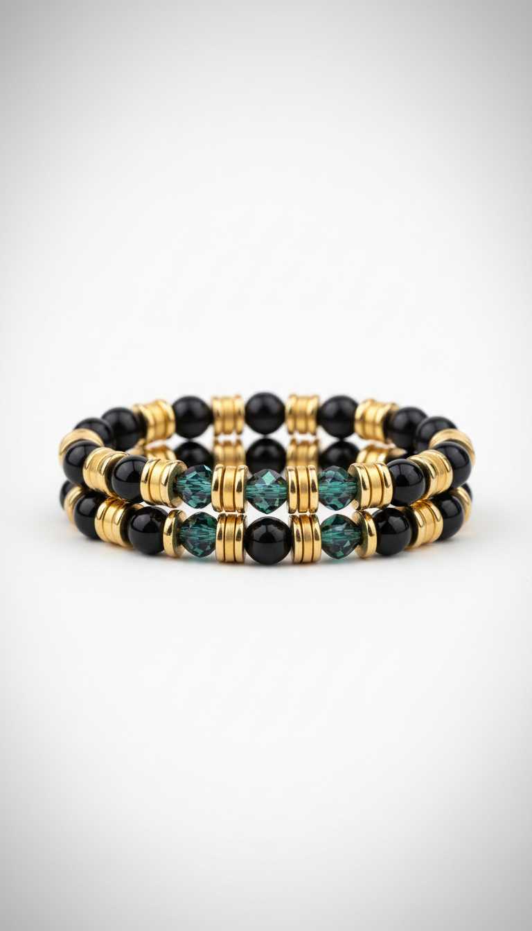 Black and Gold Stacking Bracelets Set