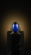 Black Lacquered Scarab Ring with Lapis