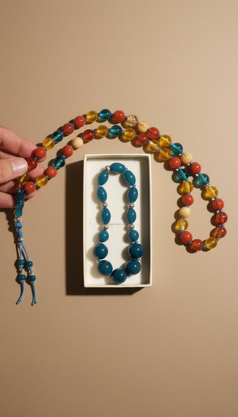 Blue Glass Bead Misbaha in Gift Box