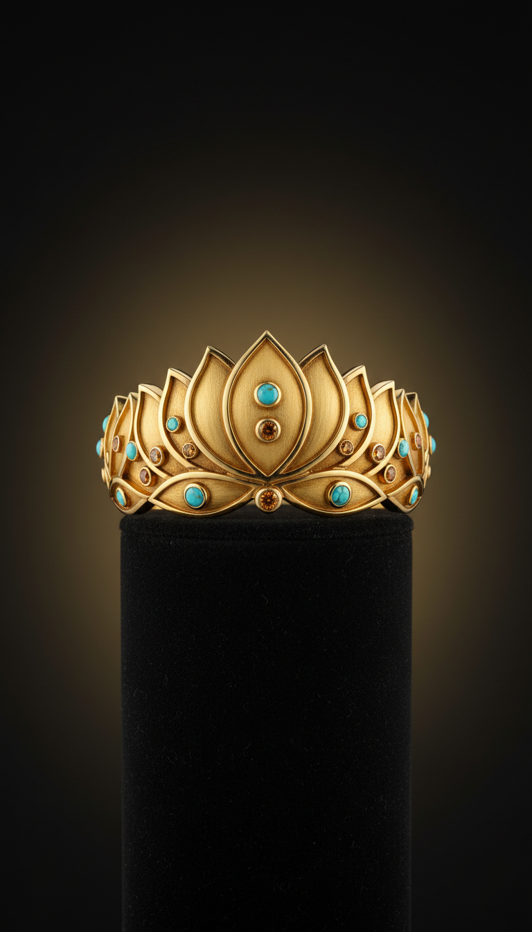 Crown Gold Lotus Cuff Bracelet