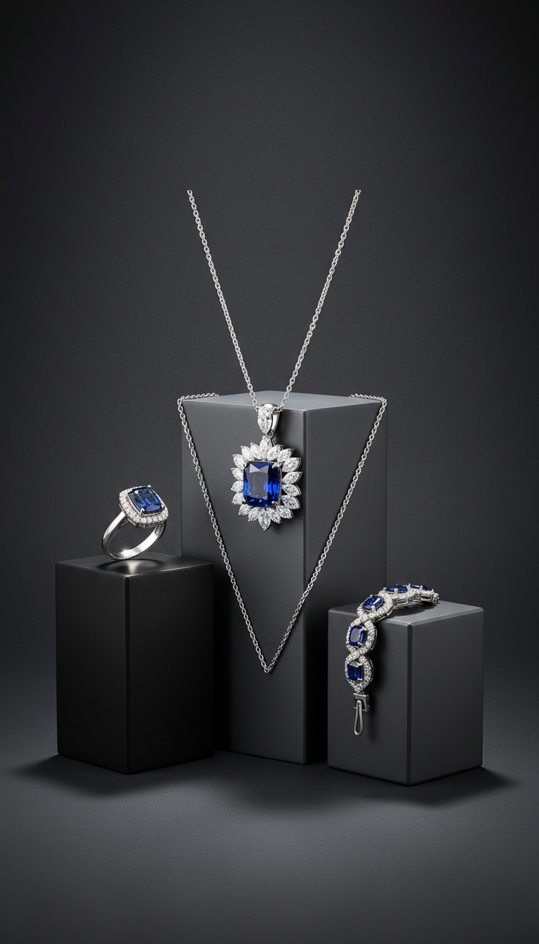 Sapphire Pendant Necklace In Black Gold