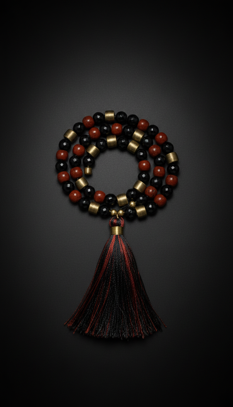 Obsidian & Burnt Vermilion Tassel Strand