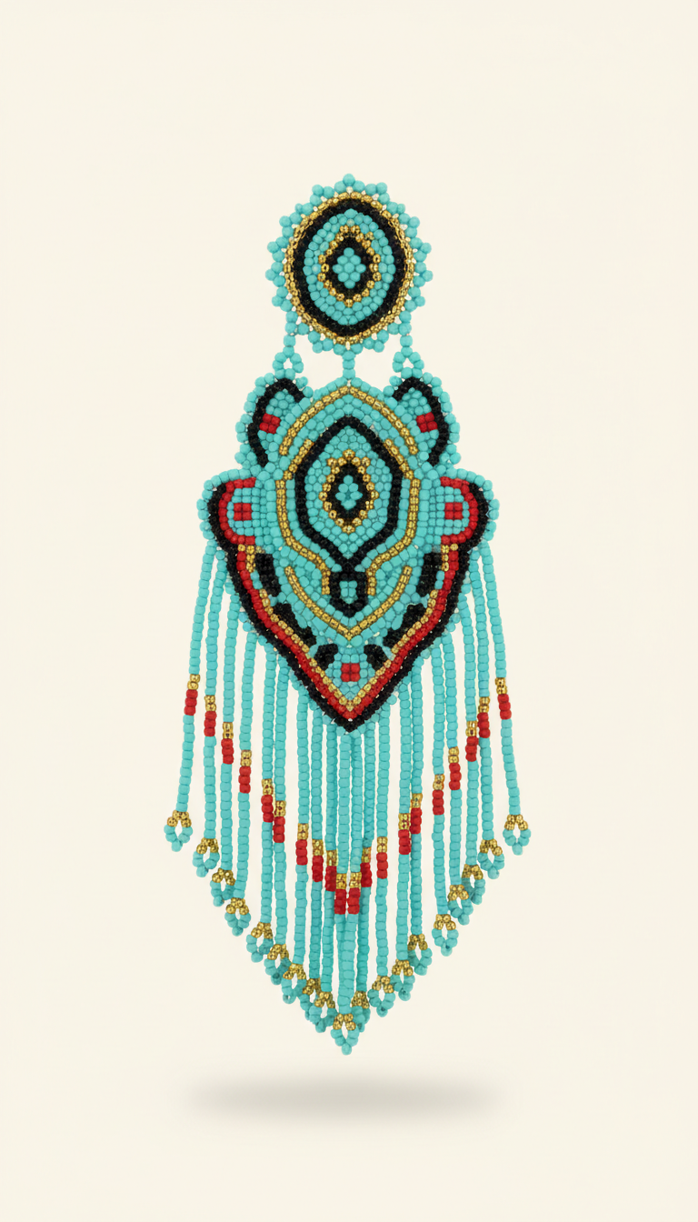 Turquoise Beadwork Statement Earrings