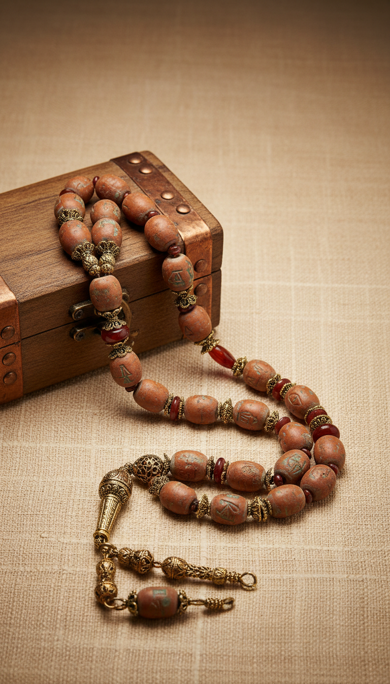 Cairo Terracotta Ornate Glass Bead Misbaha