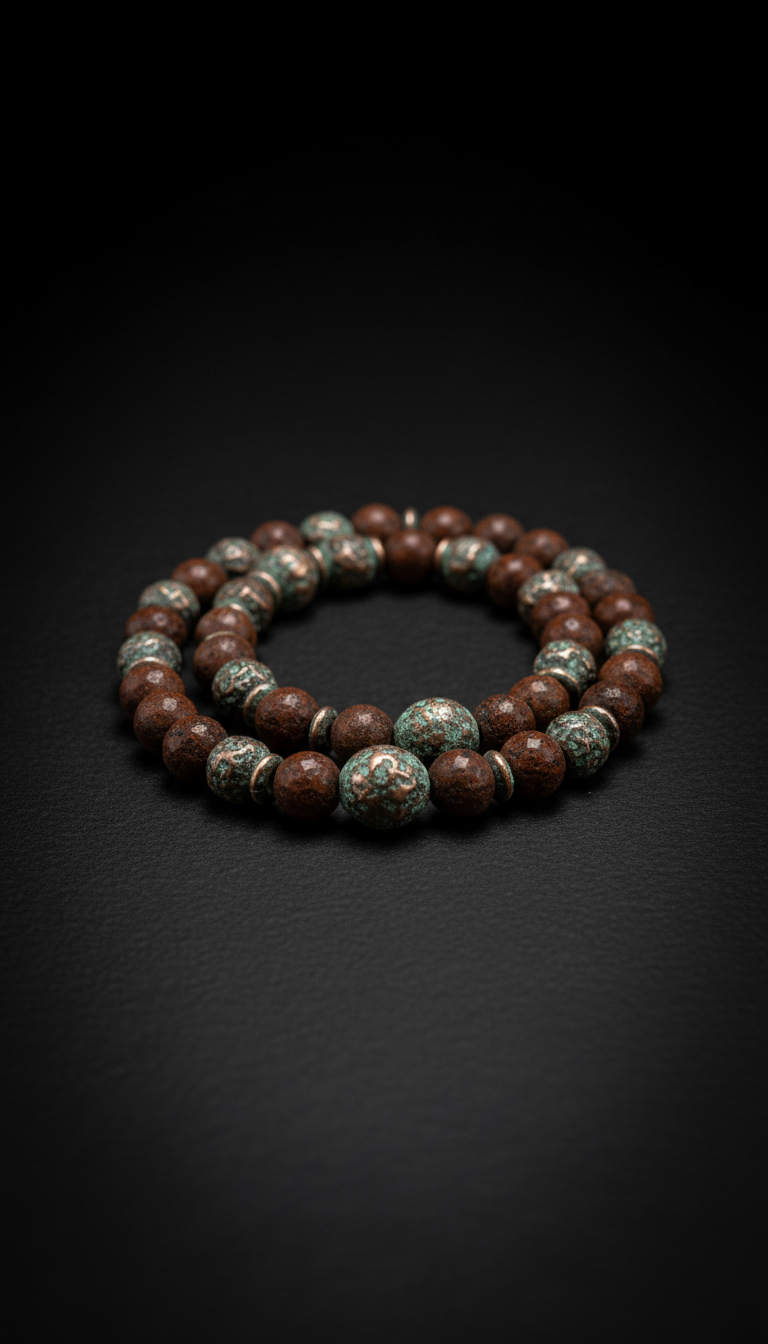 Gemstone Prayer Beads with Aged Copper Accents