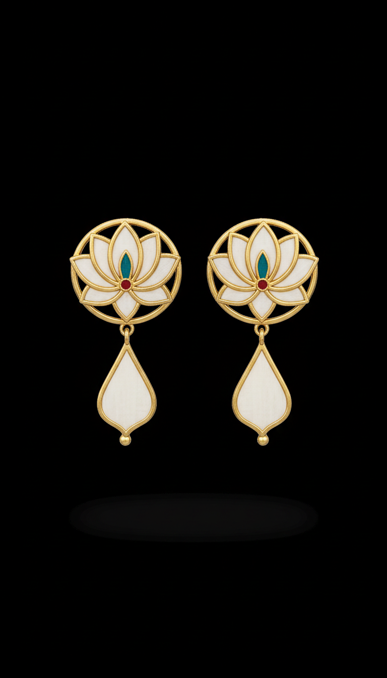Papyrus White and Gold Lotus Drop Earrings
