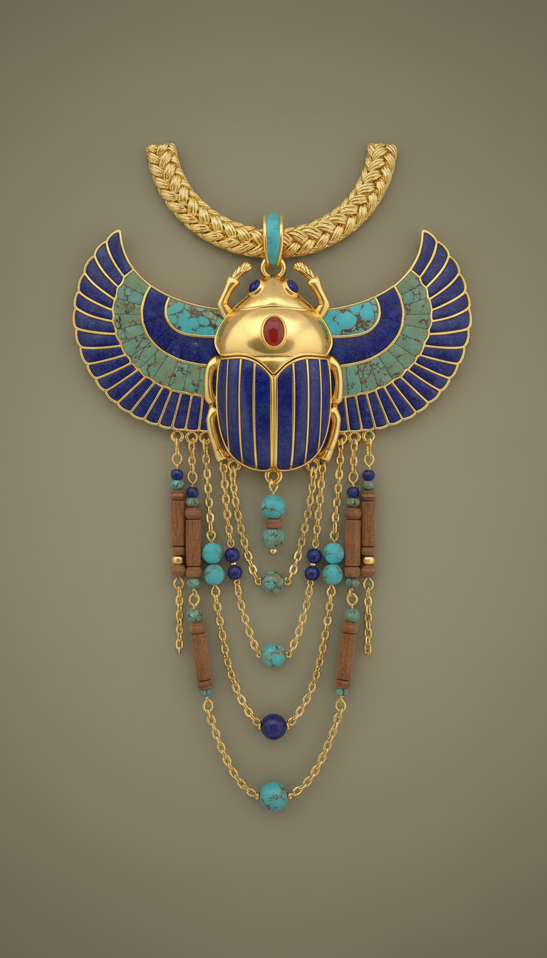 Scarab Statement Necklace with Blue Enamel