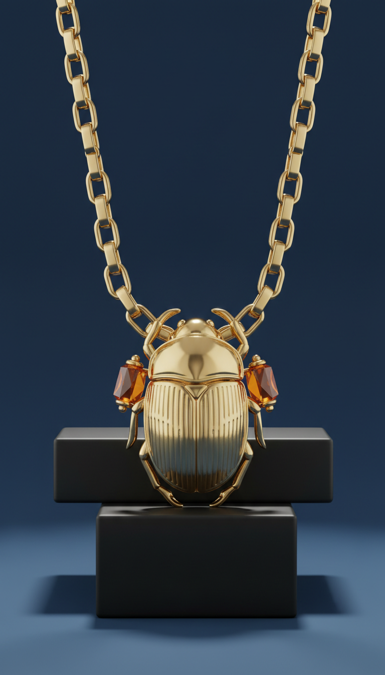 Solar Gold Scarab Statement Necklace