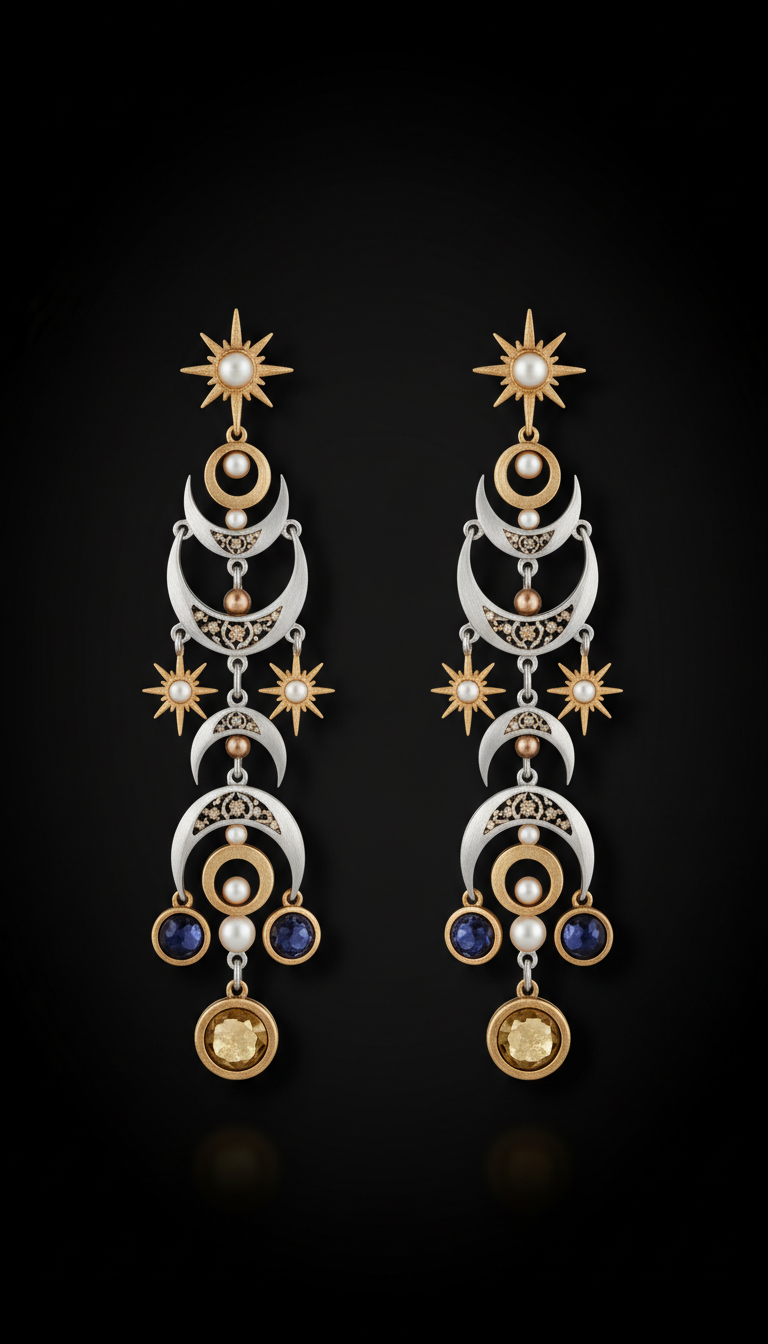 Moonlit platinum chandelier earrings