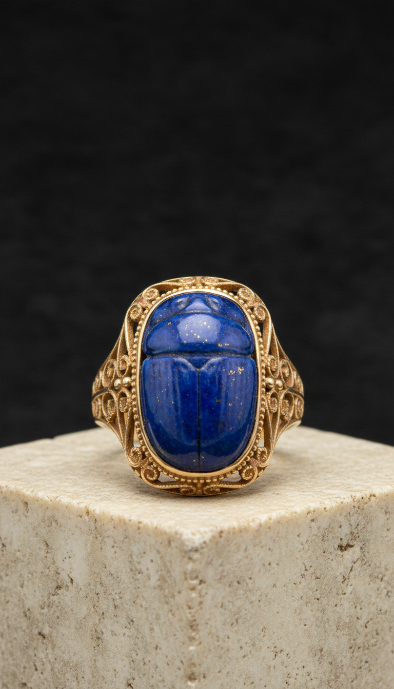 Lapis Blue Scarab Ring