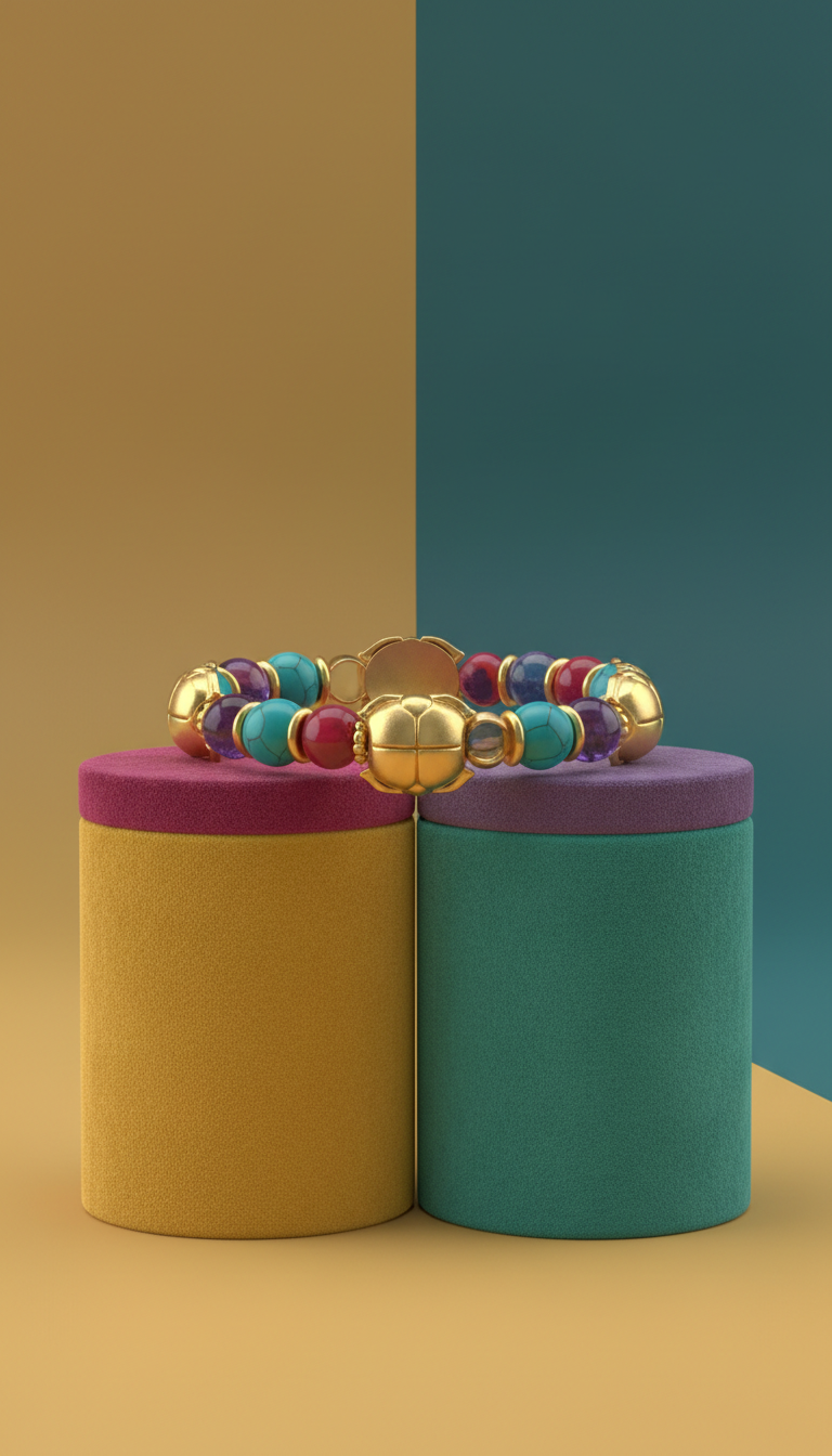 Scarab Bracelet with Glass Mosaic Beads