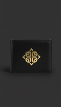Black Leather Bifold Wallet Gold Motif