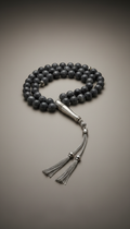 Shadow Grey Marble Misbaha with Platinum Accents