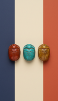 Gemstone Scarab Bead Trio in Lapis and Carnelian