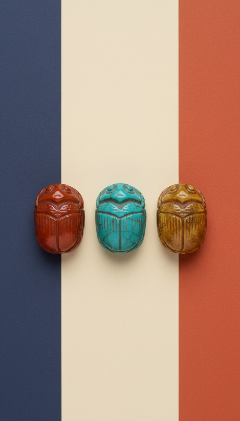 Gemstone Scarab Bead Trio in Lapis and Carnelian