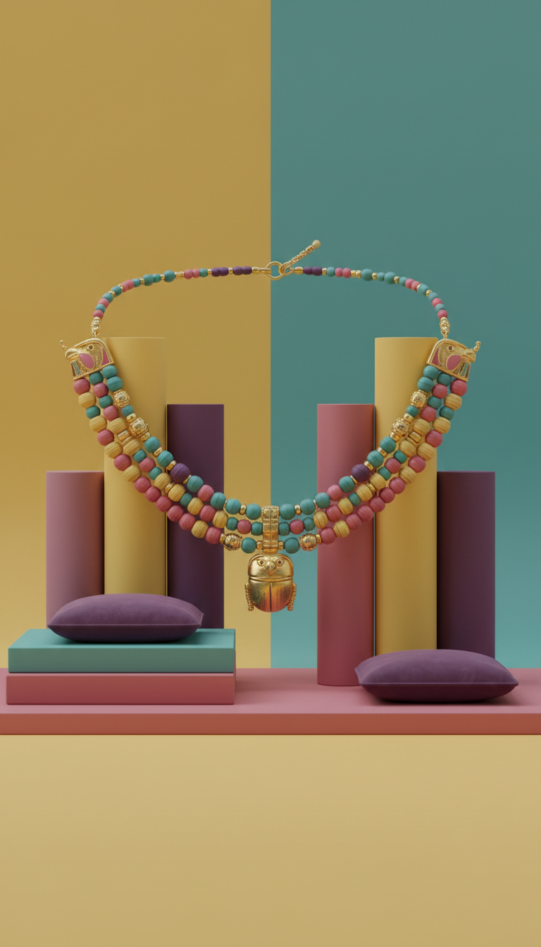 Pharaonic Bead Necklace with Gold Accents